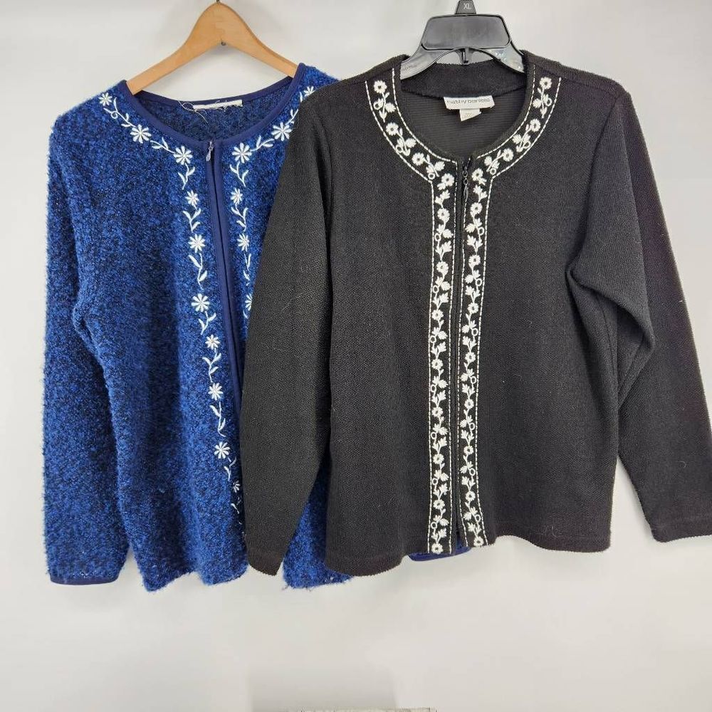 Cathy Daniel's Zip Up Cardigan Sweaters Floral Embroidery Bundle Women's Small B